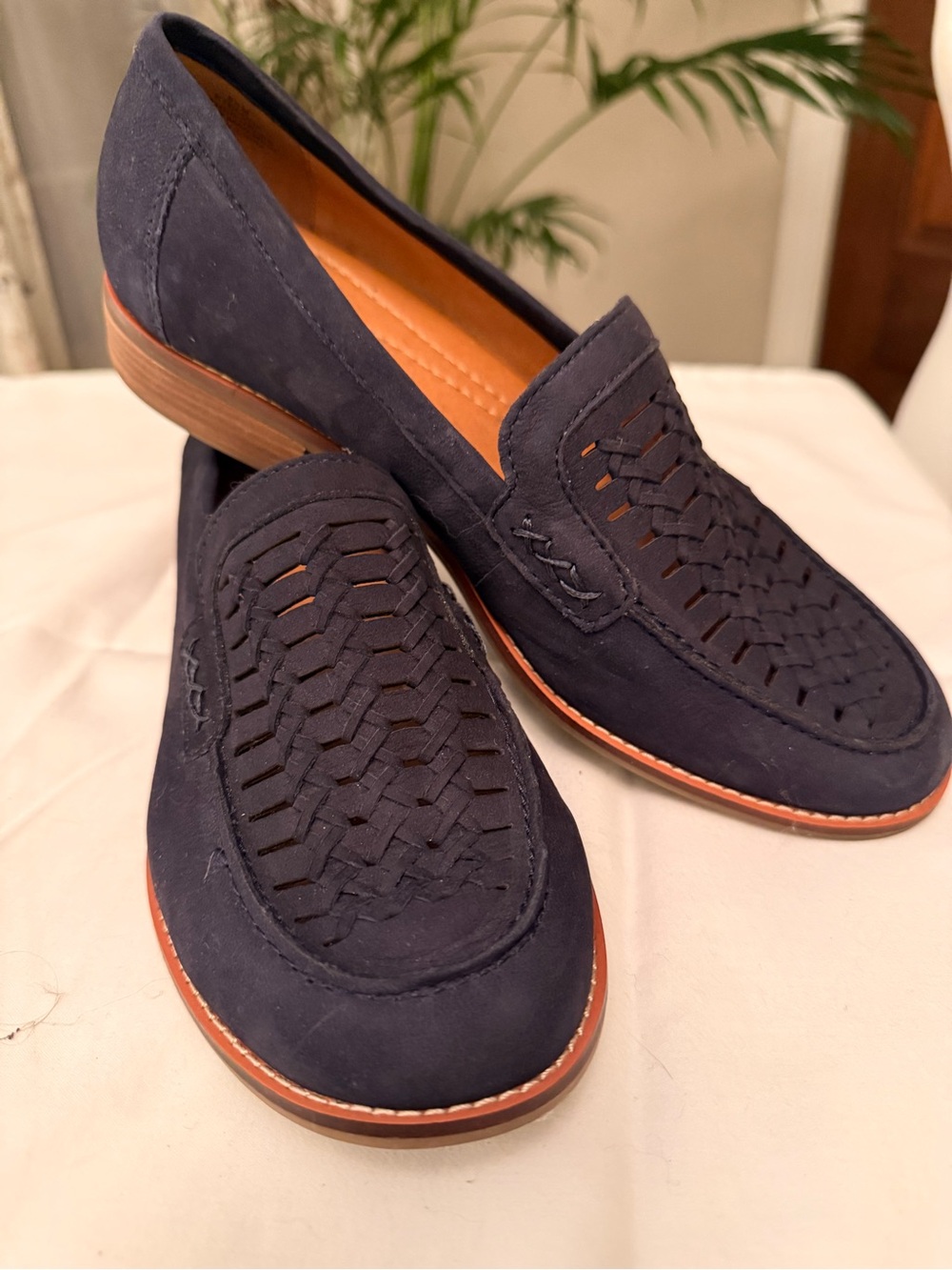 Earth Navy Suede Women’s Woven Slip-On Loafers